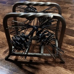 Pewter Look 4" x 3" Napkin Holder with Pinecone Accents